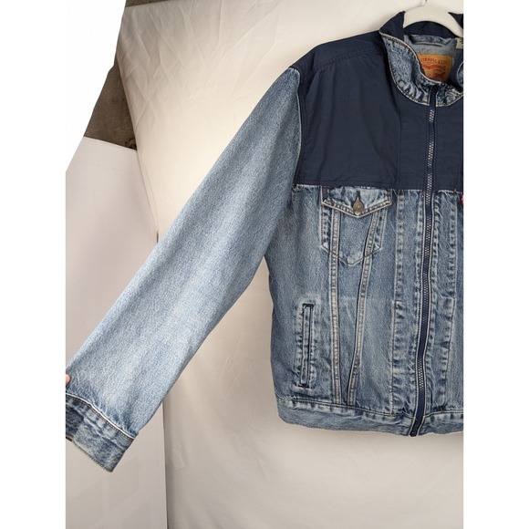 Levis Mens Trucker Jacket Mixed Denim Nylon Full Zip Jacket L Western Workwear - Picture 3 of 10